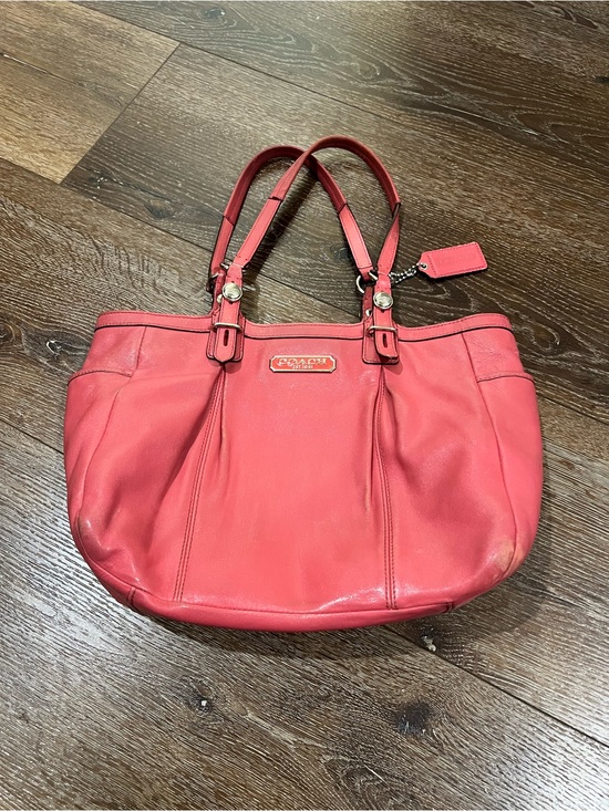 Coach Handbags - Coach east west gallery Coral pink Leather Tote with Logo Plaque